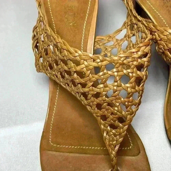 Lauren Ralph Lauren Nadia Brown Tan Leather Woven Sandal Strap Heel Womens Sz 9B - Picture 2 of 10